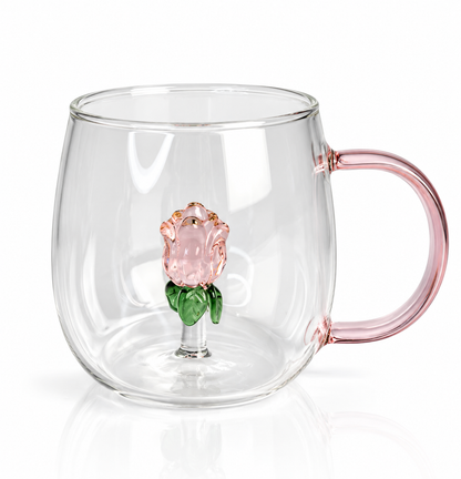 Caneca de Vidro 400ml Decorativa Rosa