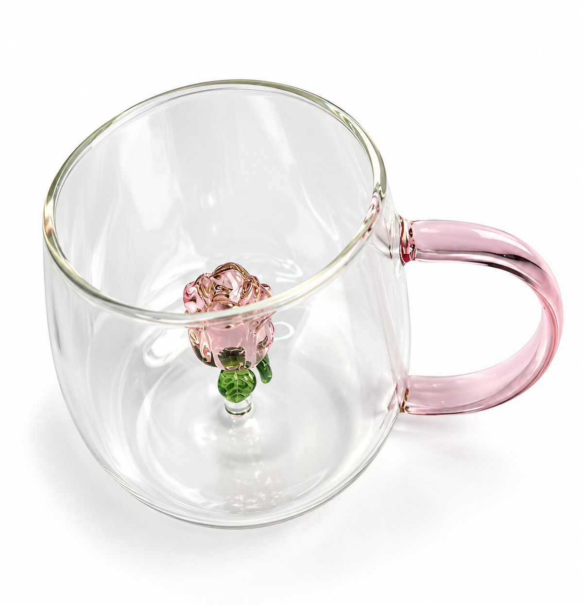 Caneca de Vidro 400ml Decorativa Rosa