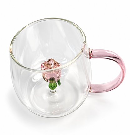 Caneca de Vidro 400ml Decorativa Rosa