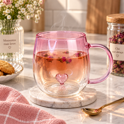 Caneca de Vidro 400ml Decorativa Coração