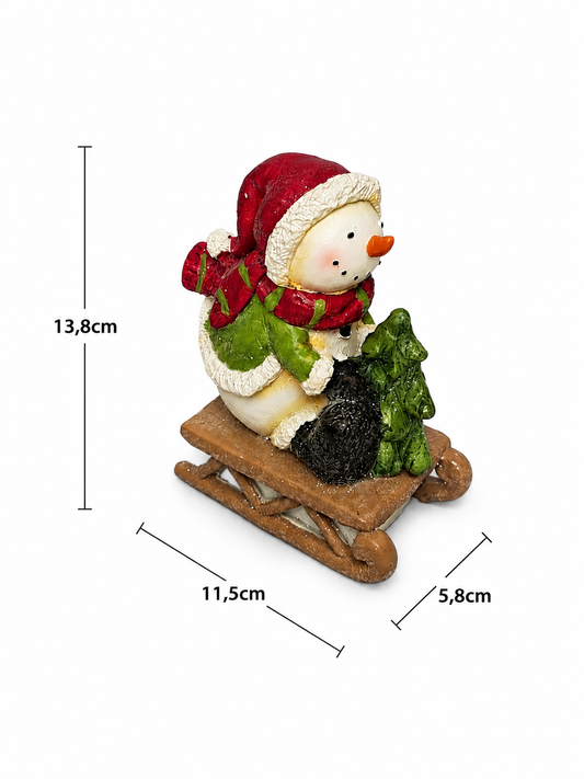 BONECO DE NEVE EM CERÂMICA SENTADO ESQUIANDO 13,8CM