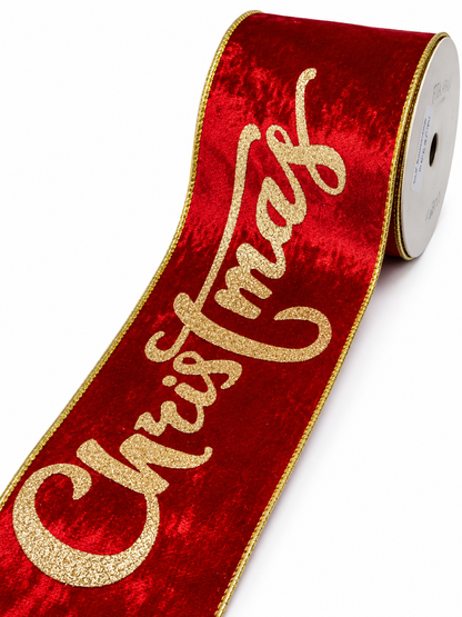 FITA ARAMADA VERM. C/ GLITTER DOURADO 10CM X 9.14CM