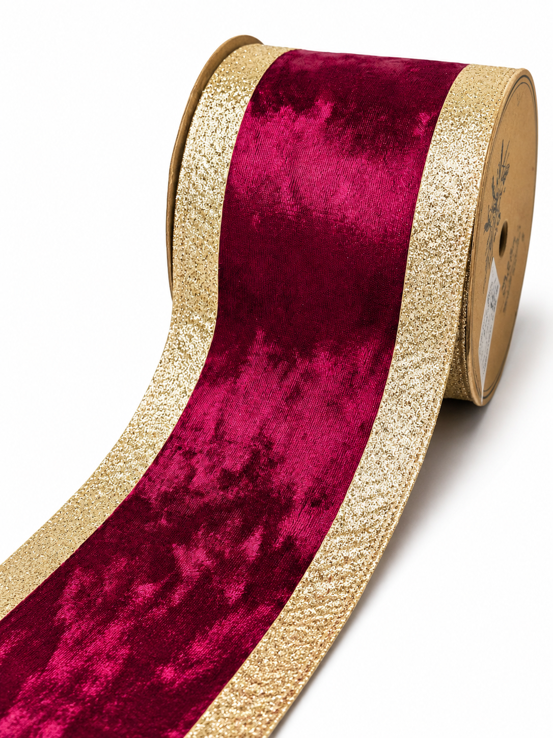 FITA ARAMADA VINHO AVELUDADA C/ DOURADO 10CM X 9.14M