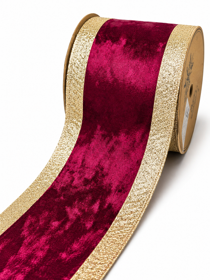 FITA ARAMADA VINHO AVELUDADA C/ DOURADO 10CM X 9.14M