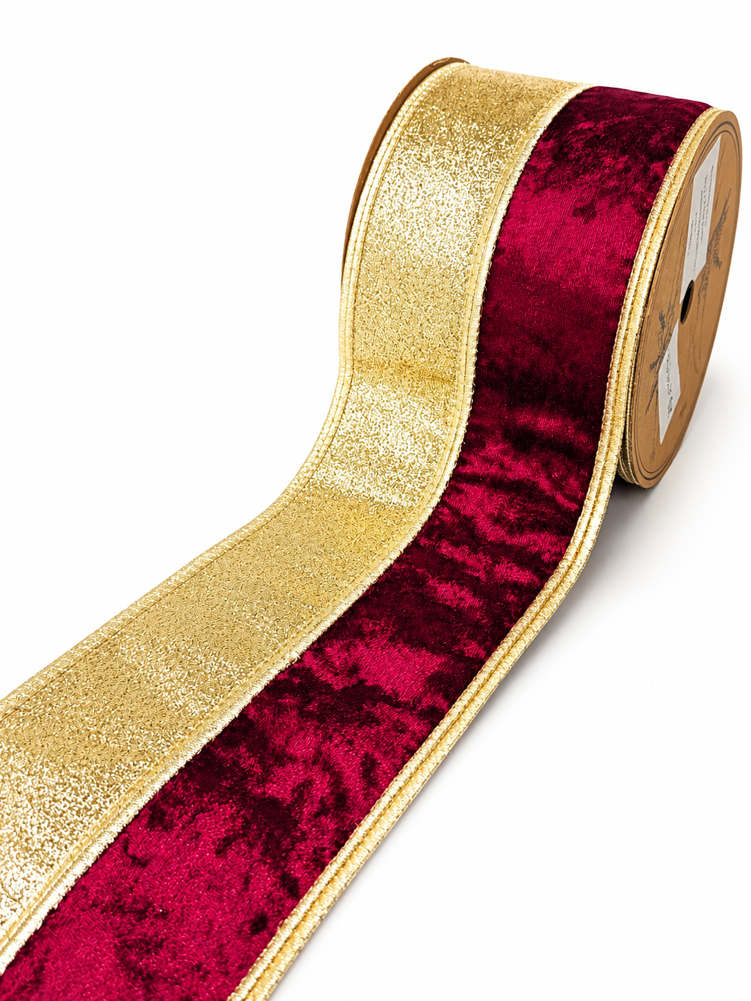FITA ARAMADA 1/2 VINHO AVELUDADA C/ 1/2  GLITTER DOURADO 10CM X 9.14M