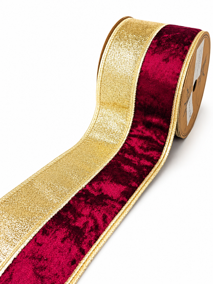 FITA ARAMADA 1/2 VINHO AVELUDADA C/ 1/2  GLITTER DOURADO 10CM X 9.14M