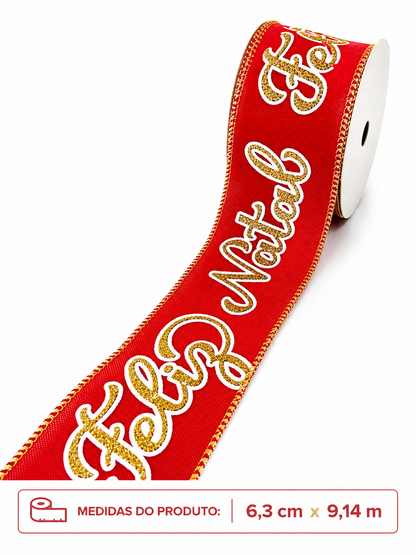 FITA ARAMADA VERM. C/ GLITTER DOURADO 6.3CM X 9.14M