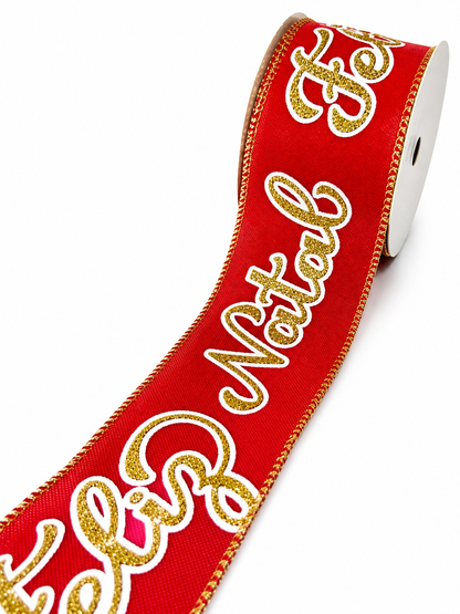FITA ARAMADA VERM. C/ GLITTER DOURADO 6.3CM X 9.14M