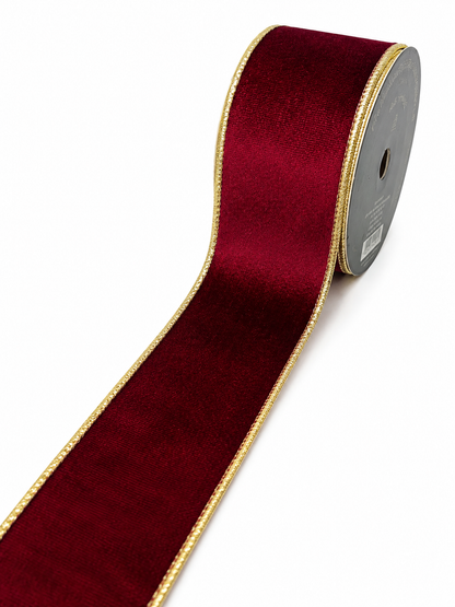 FITA ARAMADA VINHO AVELUDADA C/ GLITTER DOURADO 6.3CM X 9.14M