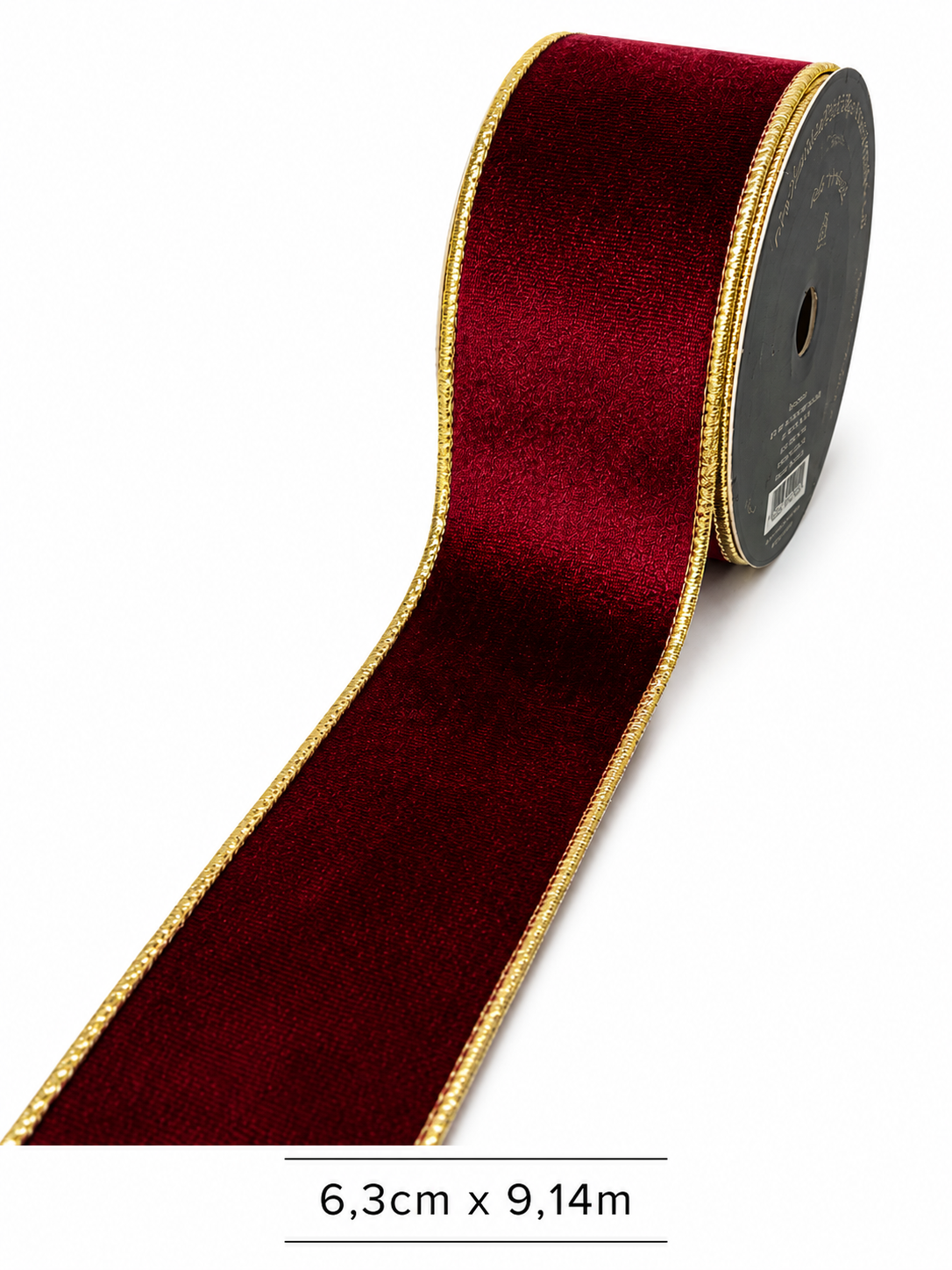 FITA ARAMADA VINHO AVELUDADA C/ GLITTER DOURADO 6.3CM X 9.14M