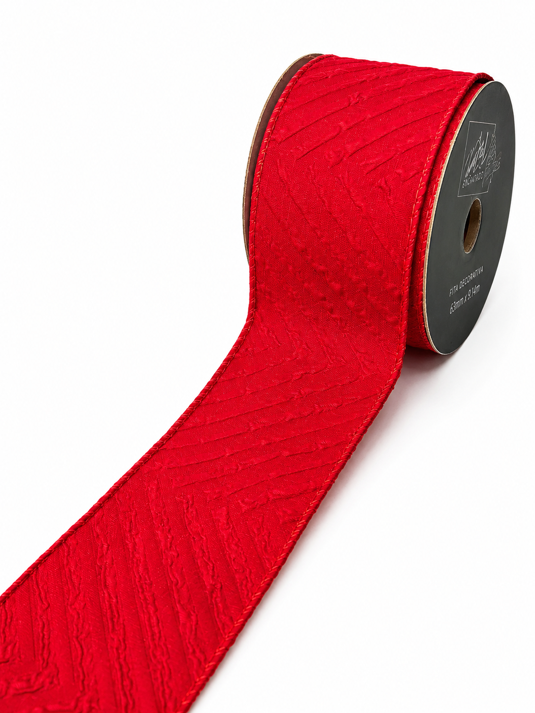 FITA ARAMADA VERMELHO COM LISTRAS 3D 6.3CM X 9.14M