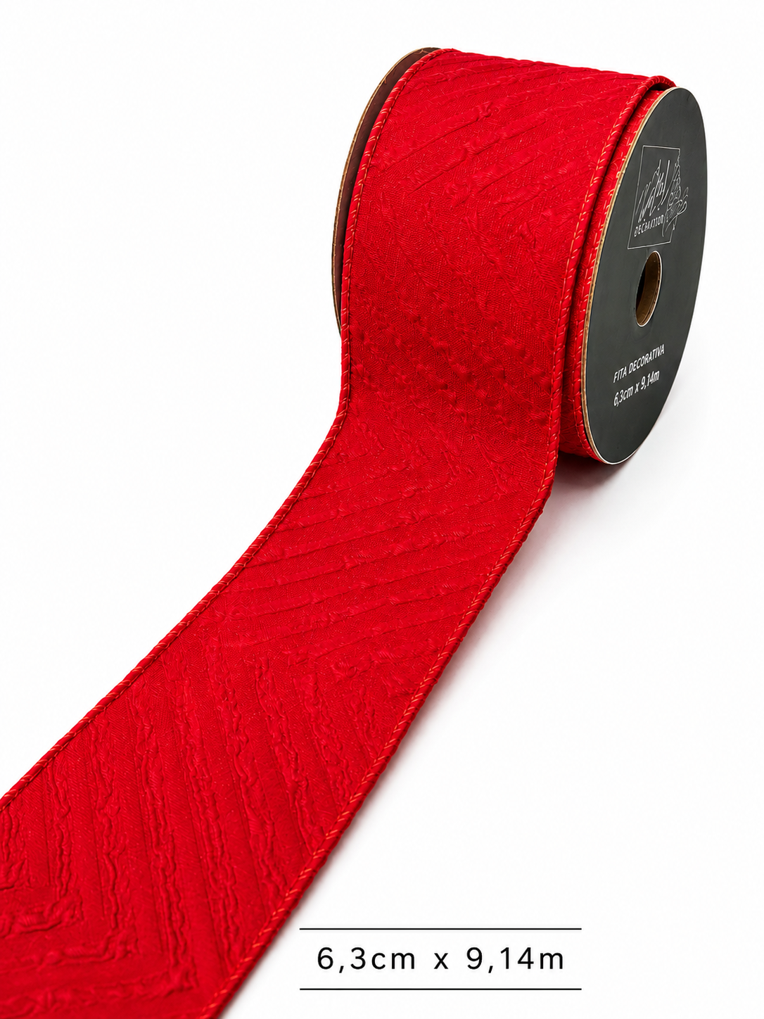 FITA ARAMADA VERMELHO COM LISTRAS 3D 6.3CM X 9.14M