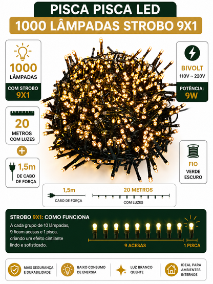 PISCA PISCA C/ STROBO 1000 LEDS 20M 9X1