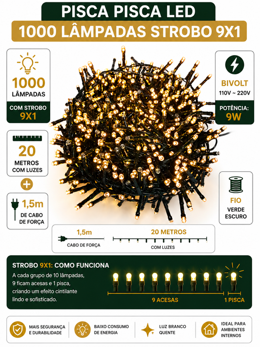 PISCA PISCA C/ STROBO 1000 LEDS 20M 9X1