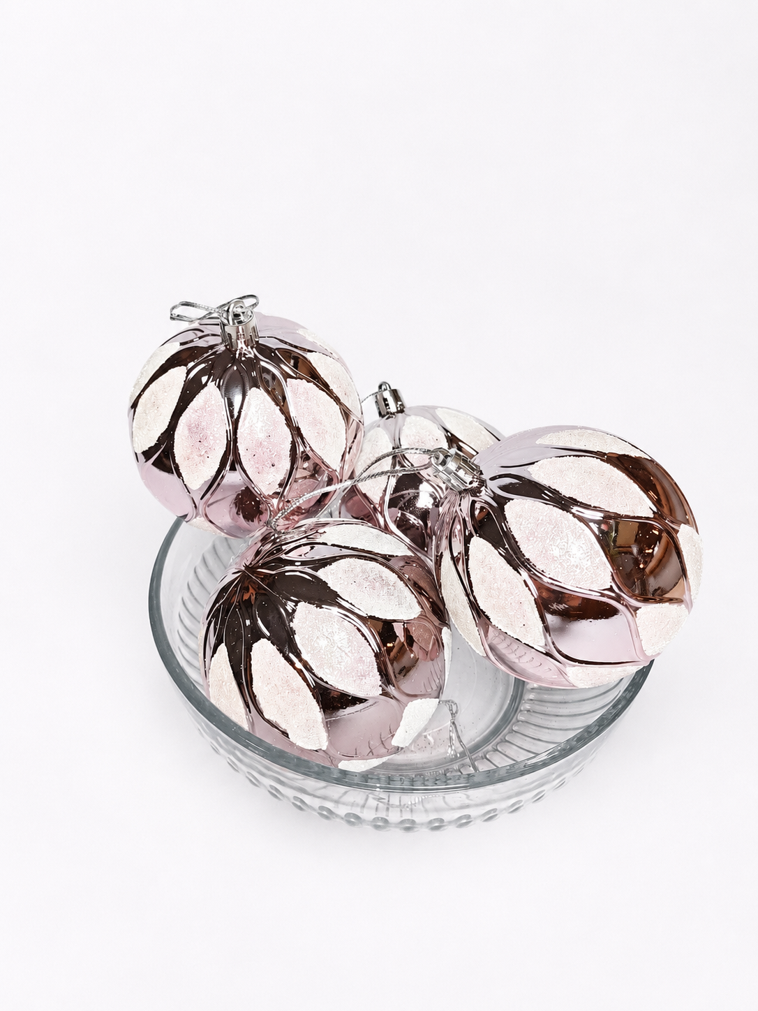 BOLA GEOMETRICA ROSA C/ GLITTER 8CM 4UNI