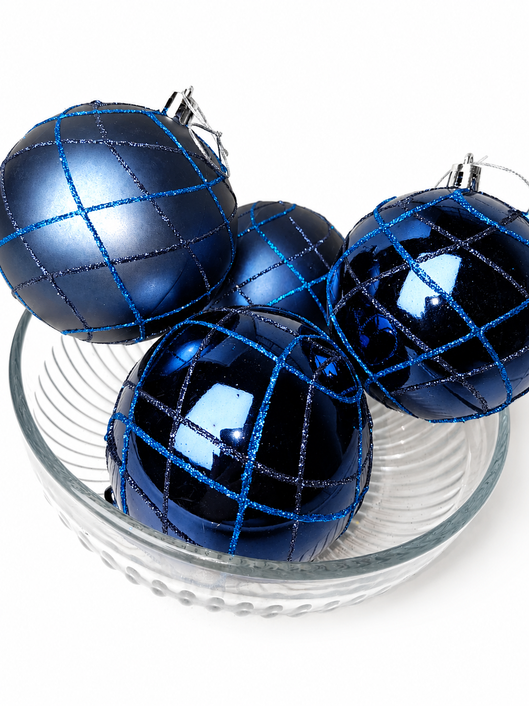BOLA AZUL C/ GLITTER 8CM 4 UNI