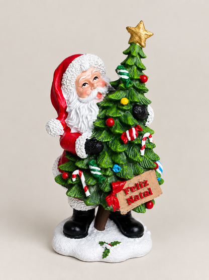 Papai Noel Decorativo com Árvore Feliz Natal 25cm