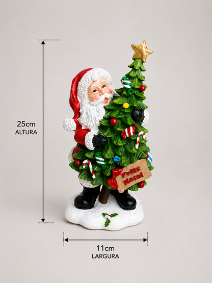 Papai Noel Decorativo com Árvore Feliz Natal 25cm