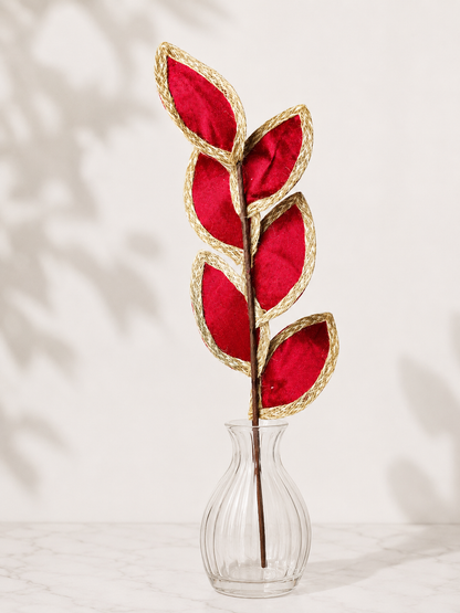 H. 6 FOLHAS RUSTICAS VELUDO VERMELHO COM FITA DE JUTA