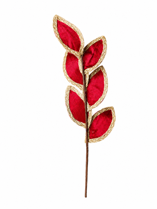 H. 6 FOLHAS RUSTICAS VELUDO VERMELHO COM FITA DE JUTA