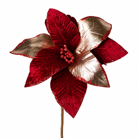 H. DE FLOR VELUDO VERM. C DOURADO E GLITTER