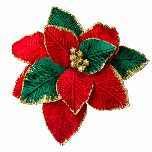 H. DE FLOR DE VELUDO VERM. E VERDE C GLITTER DOURADO
