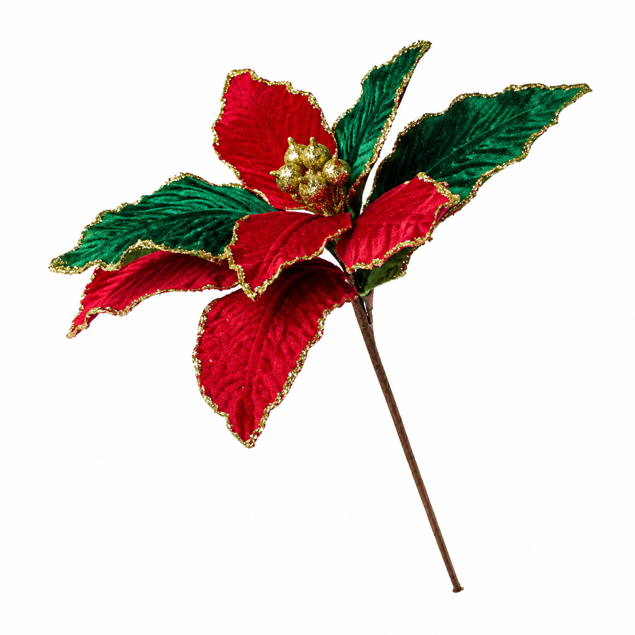 H. DE FLOR DE VELUDO VERM. E VERDE C GLITTER DOURADO