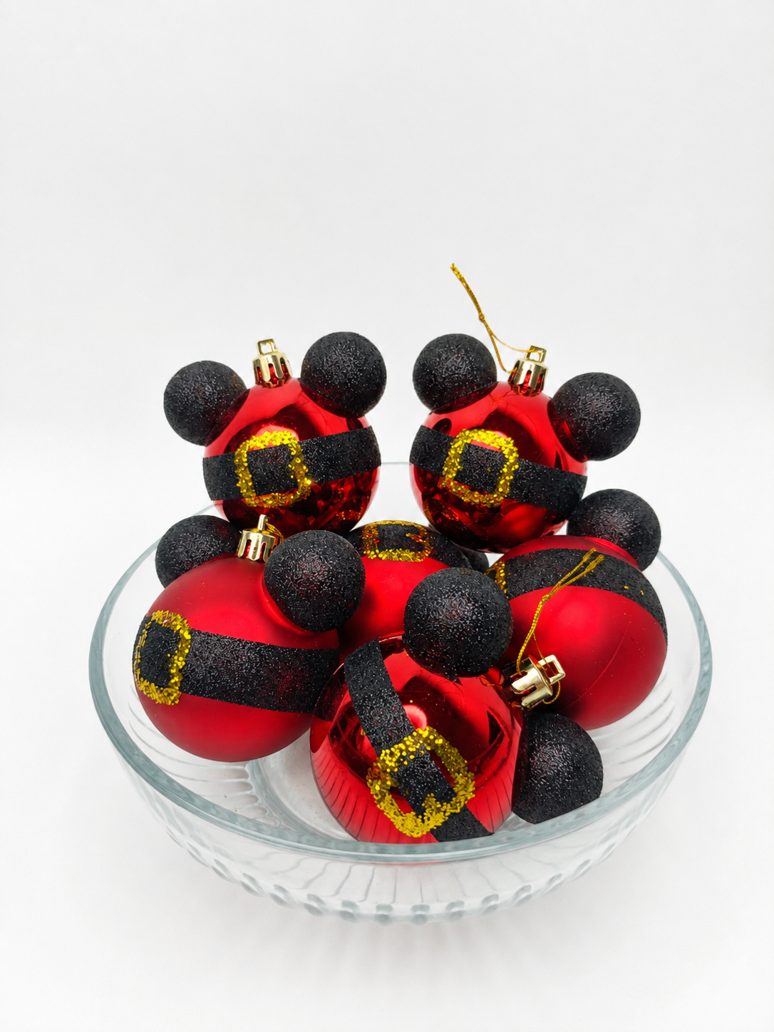 BOLA MICKEY C/ ORELHAS VERM. C/ GLITTER 6CM 6UNI