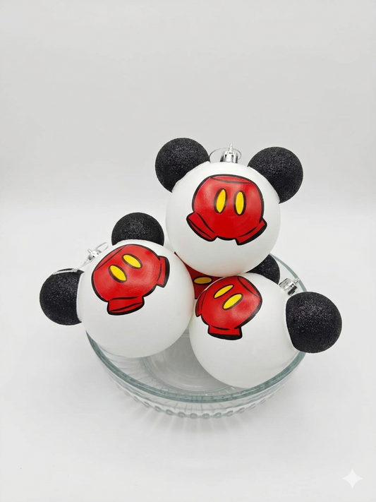 BOLA MICKEY C/ ORELHAS BRANCO C/ GLITTER 10CM 4UNI